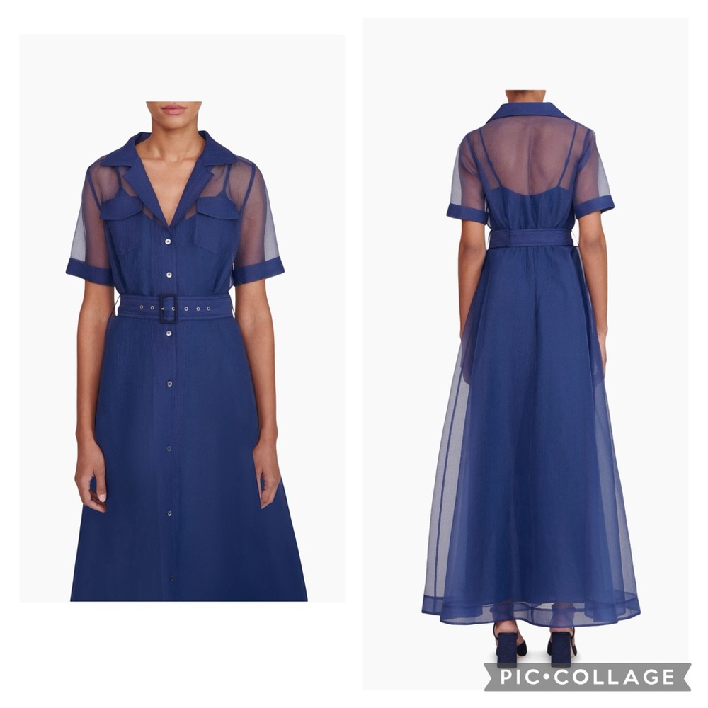 STAUD Blue Maxi Sundress with Notched Collar